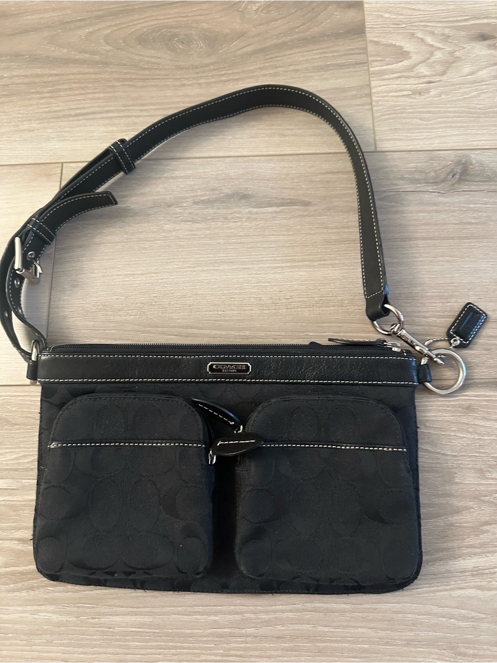 Coach Black Signature Two-Pocket Crossbody belt bag